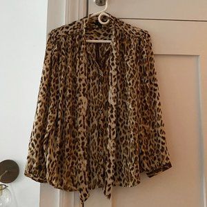 J Crew Cheetah Print Blouse with Tie Neck